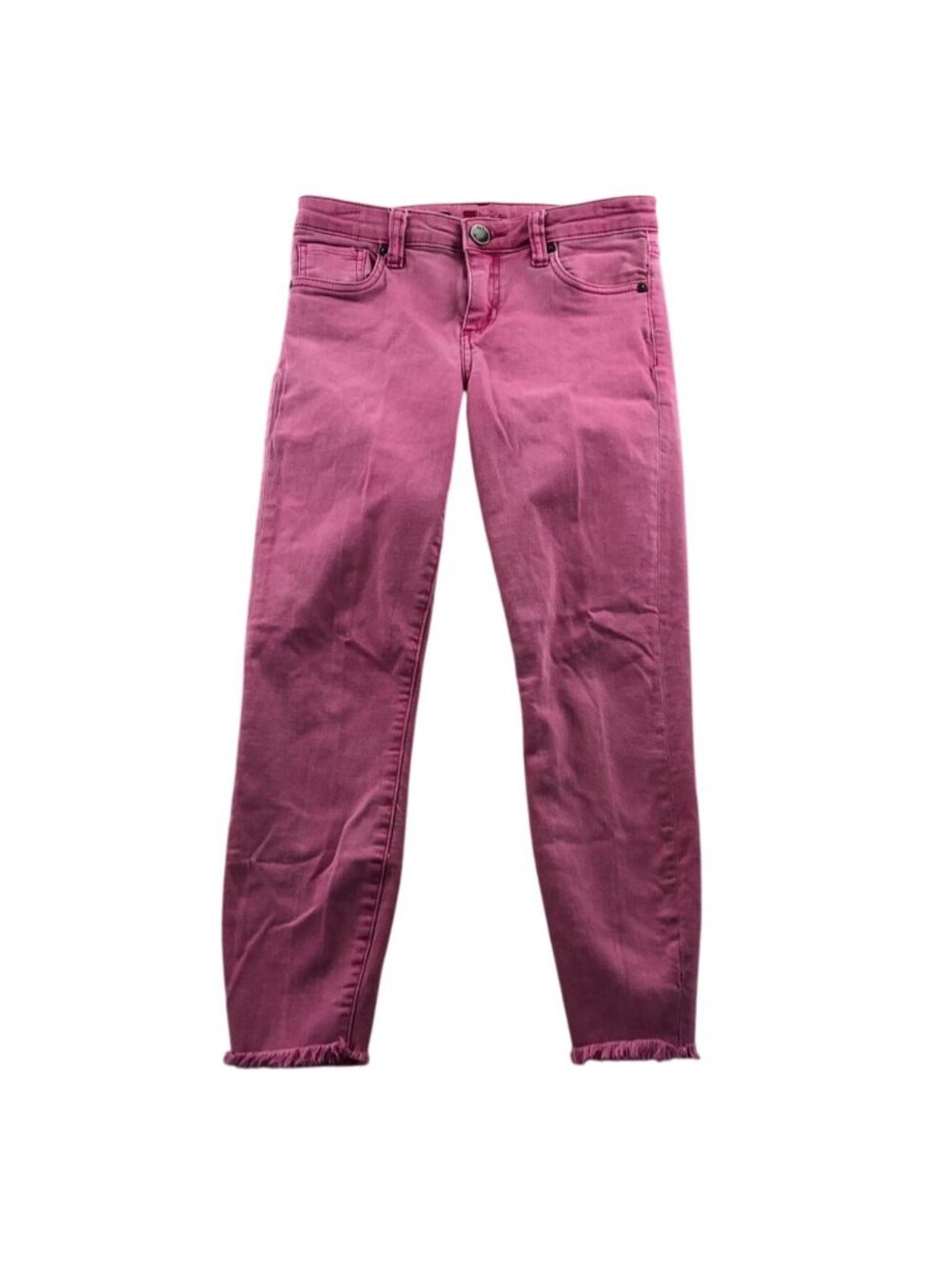 Kut From The Kloth Women Connie Skinny Crop Jeans Sz 2 Pink Frayed Hem Low Rise